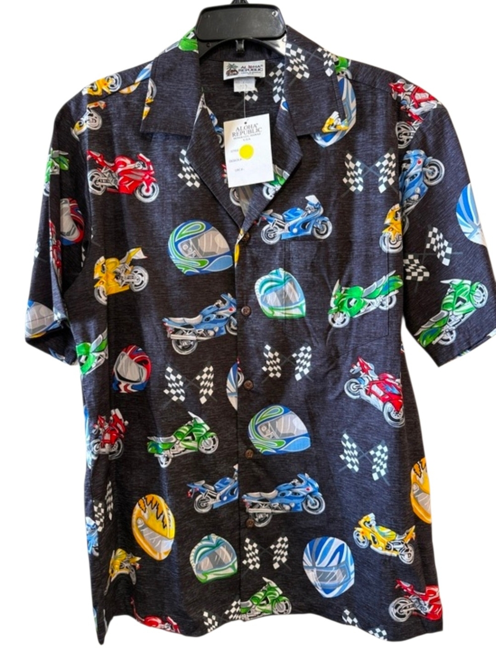 Aloha Republic Men's Black Motorcycle Print Camp Shirt Size M NWT